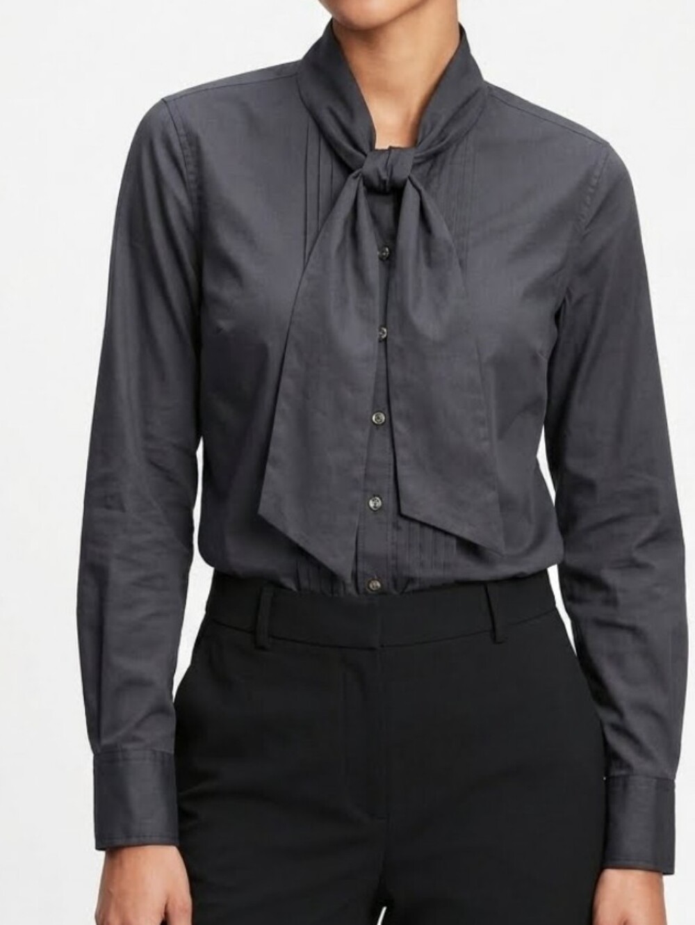 GAP Black Tie-Neck  Silk Cotyon Blend Button Up Blouse  Sz S NWT